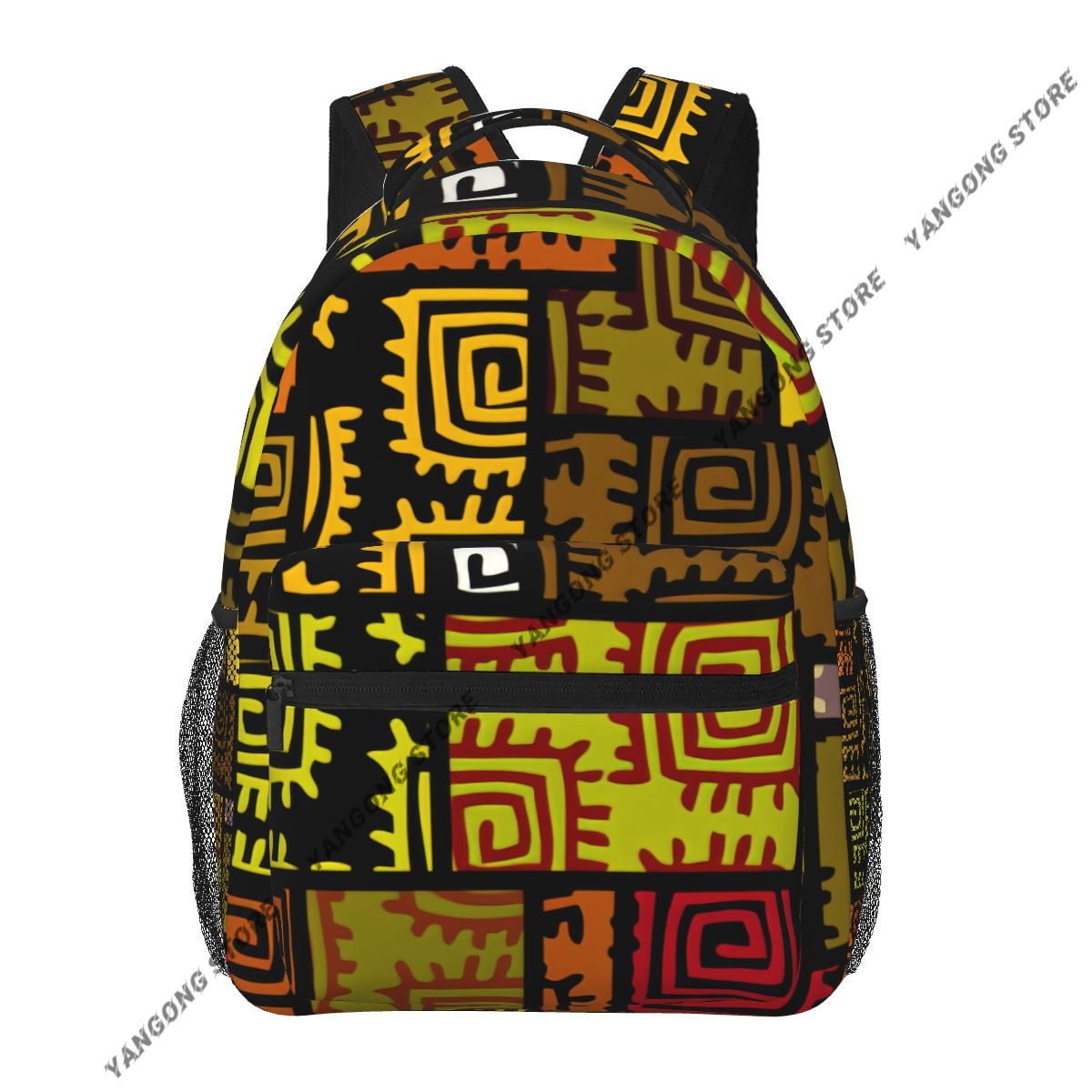 Ethnic Fashion Images - ファッションバックパック 男女兼用 学生用バックパック 抽象的なエスニックトライバル柄 旅行バッグ ブックバッグ