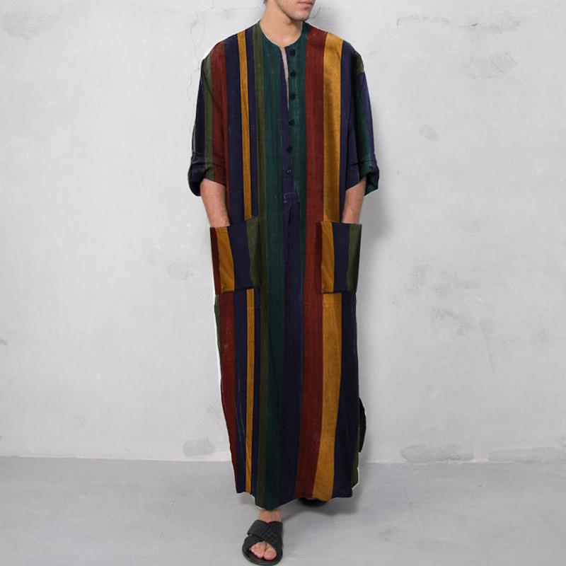 Ethnic Wear Men'S Fashion - プリント柄のメンズロングシャツ、ロングローブスタイル、エスニックチャイナカジュアルウェア、100%その他素材、秋シーズンメンズファッション