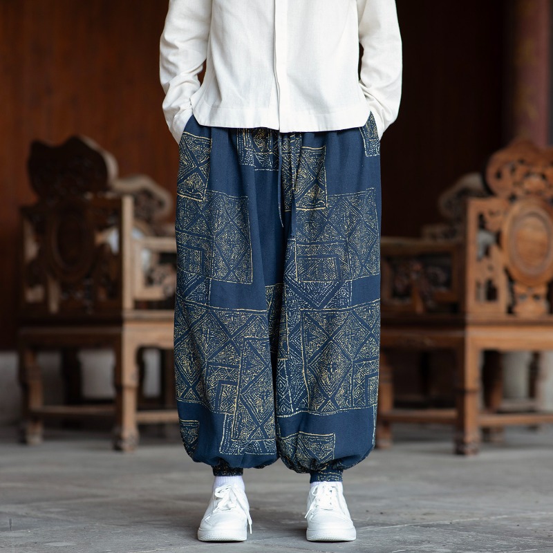 Ethnic Wear Men'S Fashion - メンズ ハーレムパンツ 中国風 薄手 エスニック柄 パッチワークプリント