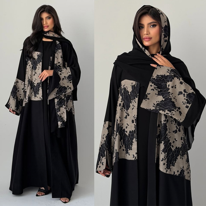 女性用イード・アバヤ・ヒジャブ2ピースセット、レースオープン - Jalabiya Women Arabic のレビューと価格